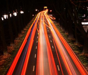 Preview wallpaper road, lights, long exposure, night, city