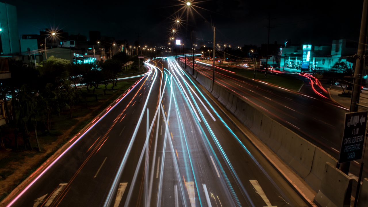 Wallpaper road, lights, long exposure, city, night