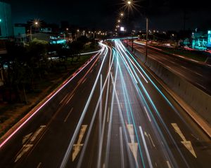 Preview wallpaper road, lights, long exposure, city, night