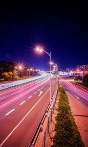 Preview wallpaper road, lights, long exposure, light, night