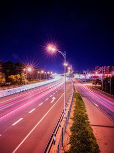 Preview wallpaper road, lights, long exposure, light, night