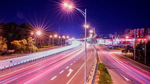 Preview wallpaper road, lights, long exposure, light, night