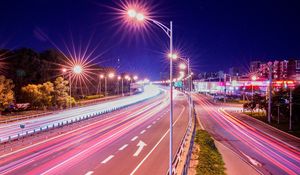 Preview wallpaper road, lights, long exposure, light, night