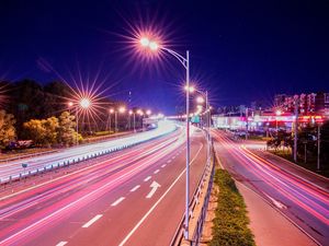Preview wallpaper road, lights, long exposure, light, night