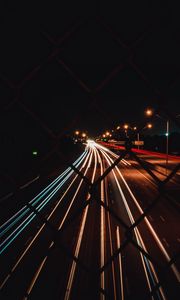 Preview wallpaper road, lights, long exposure, night, dark, mesh