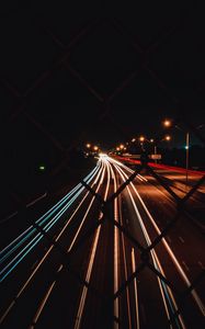 Preview wallpaper road, lights, long exposure, night, dark, mesh