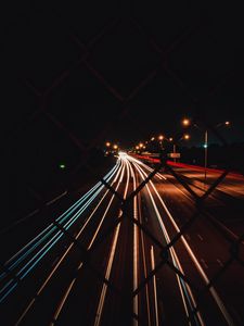 Preview wallpaper road, lights, long exposure, night, dark, mesh