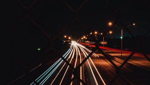 Preview wallpaper road, lights, long exposure, night, dark, mesh