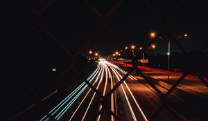 Preview wallpaper road, lights, long exposure, night, dark, mesh