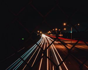 Preview wallpaper road, lights, long exposure, night, dark, mesh