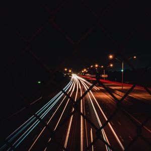 Preview wallpaper road, lights, long exposure, night, dark, mesh