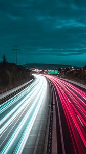 Preview wallpaper road, lights, long exposure, turn, night