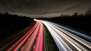 Preview wallpaper road, lights, long exposure, blur, night, dark