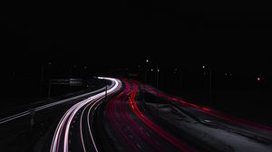 Preview wallpaper road, lights, long exposure, night, darkness