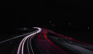 Preview wallpaper road, lights, long exposure, night, darkness