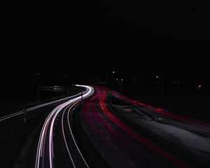 Preview wallpaper road, lights, long exposure, night, darkness