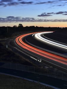 Preview wallpaper road, lights, long exposure, twilight, night