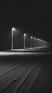 Preview wallpaper road, lights, night, snow, dark