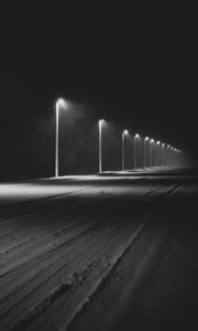 Preview wallpaper road, lights, night, snow, dark