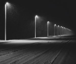 Preview wallpaper road, lights, night, snow, dark