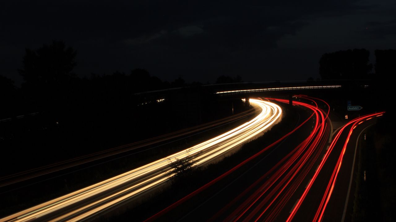 Wallpaper road, lights, night, lines, freezelight, long exposure