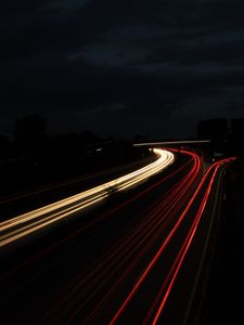 Preview wallpaper road, lights, night, lines, freezelight, long exposure