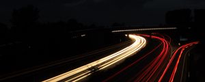 Preview wallpaper road, lights, night, lines, freezelight, long exposure