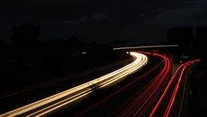 Preview wallpaper road, lights, night, lines, freezelight, long exposure