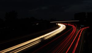 Preview wallpaper road, lights, night, lines, freezelight, long exposure