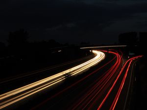 Preview wallpaper road, lights, night, lines, freezelight, long exposure