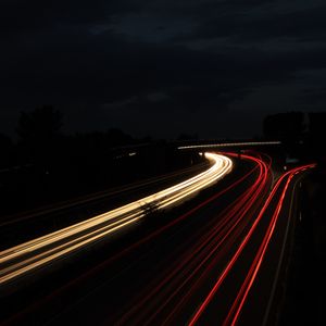 Preview wallpaper road, lights, night, lines, freezelight, long exposure