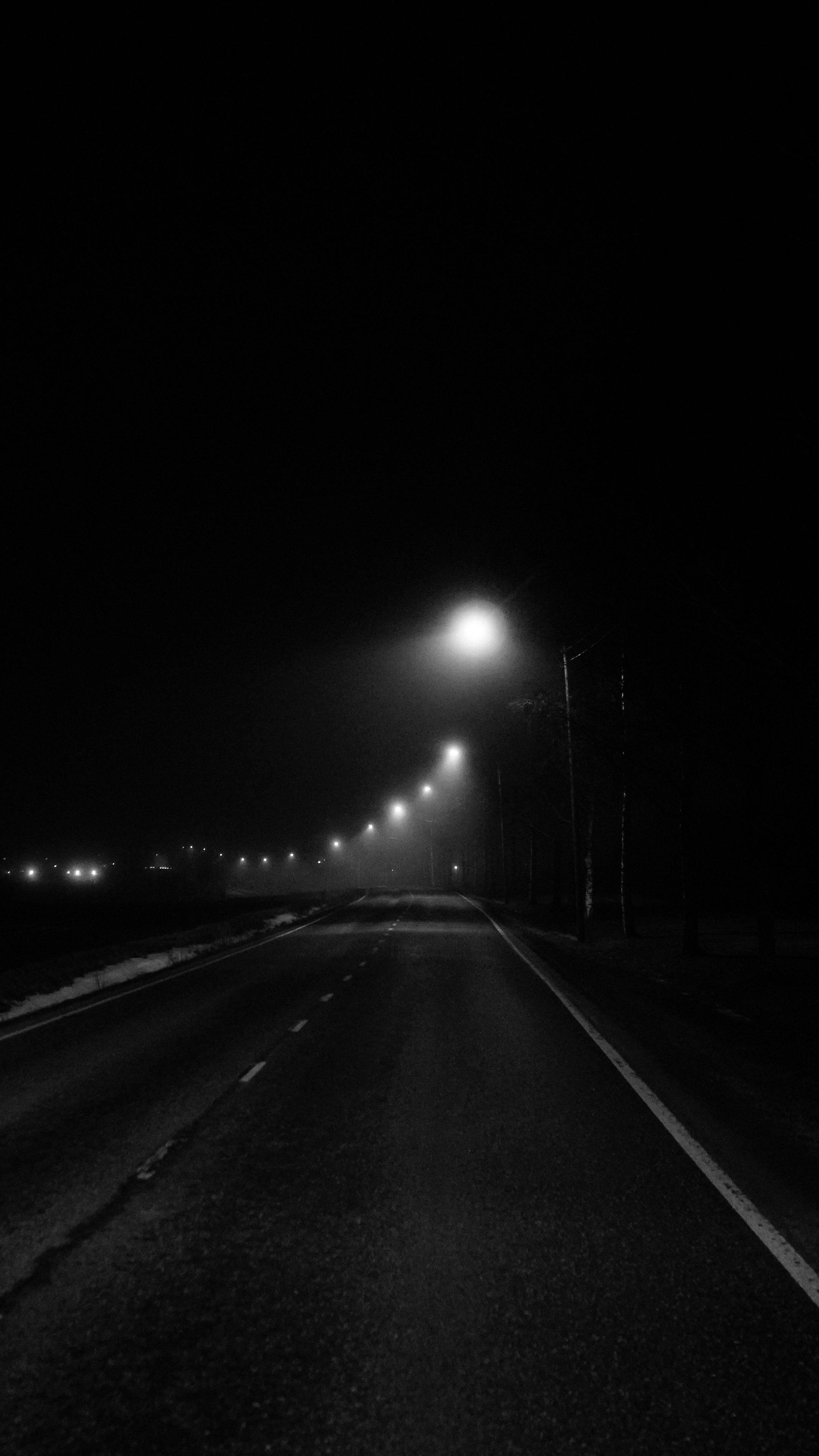 Download wallpaper 2160x3840 road, lights, night, black and white ...