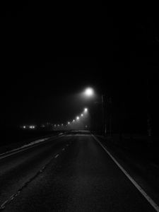 Preview wallpaper road, lights, night, black and white