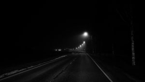 Preview wallpaper road, lights, night, black and white