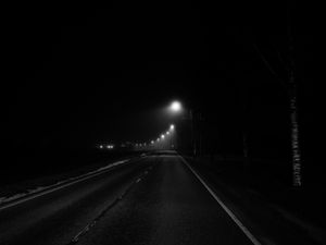 Preview wallpaper road, lights, night, black and white