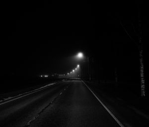 Preview wallpaper road, lights, night, black and white