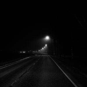 Preview wallpaper road, lights, night, black and white