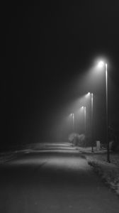Preview wallpaper road, lights, street, dark, bw, night