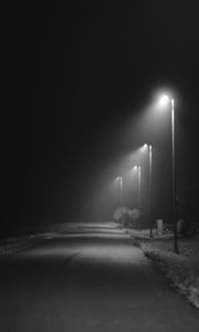 Preview wallpaper road, lights, street, dark, bw, night