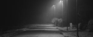 Preview wallpaper road, lights, street, dark, bw, night