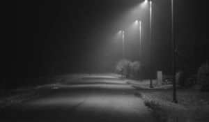 Preview wallpaper road, lights, street, dark, bw, night