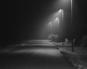 Preview wallpaper road, lights, street, dark, bw, night