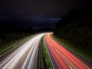 Preview wallpaper road, lights, turn, lighting, night