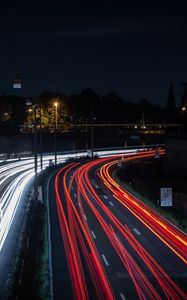 Preview wallpaper road, lights, turn, night, movement