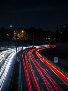 Preview wallpaper road, lights, turn, night, movement