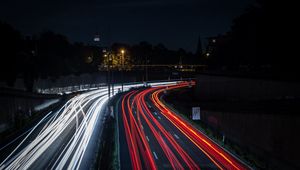 Preview wallpaper road, lights, turn, night, movement