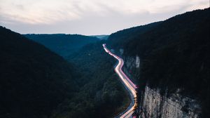 Preview wallpaper road, lights, turn, dark