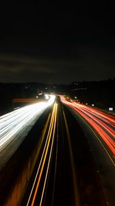 Preview wallpaper road, lines, long exposure, glow
