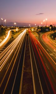 Preview wallpaper road, lines, long exposure, glow, distance