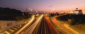 Preview wallpaper road, lines, long exposure, glow, distance